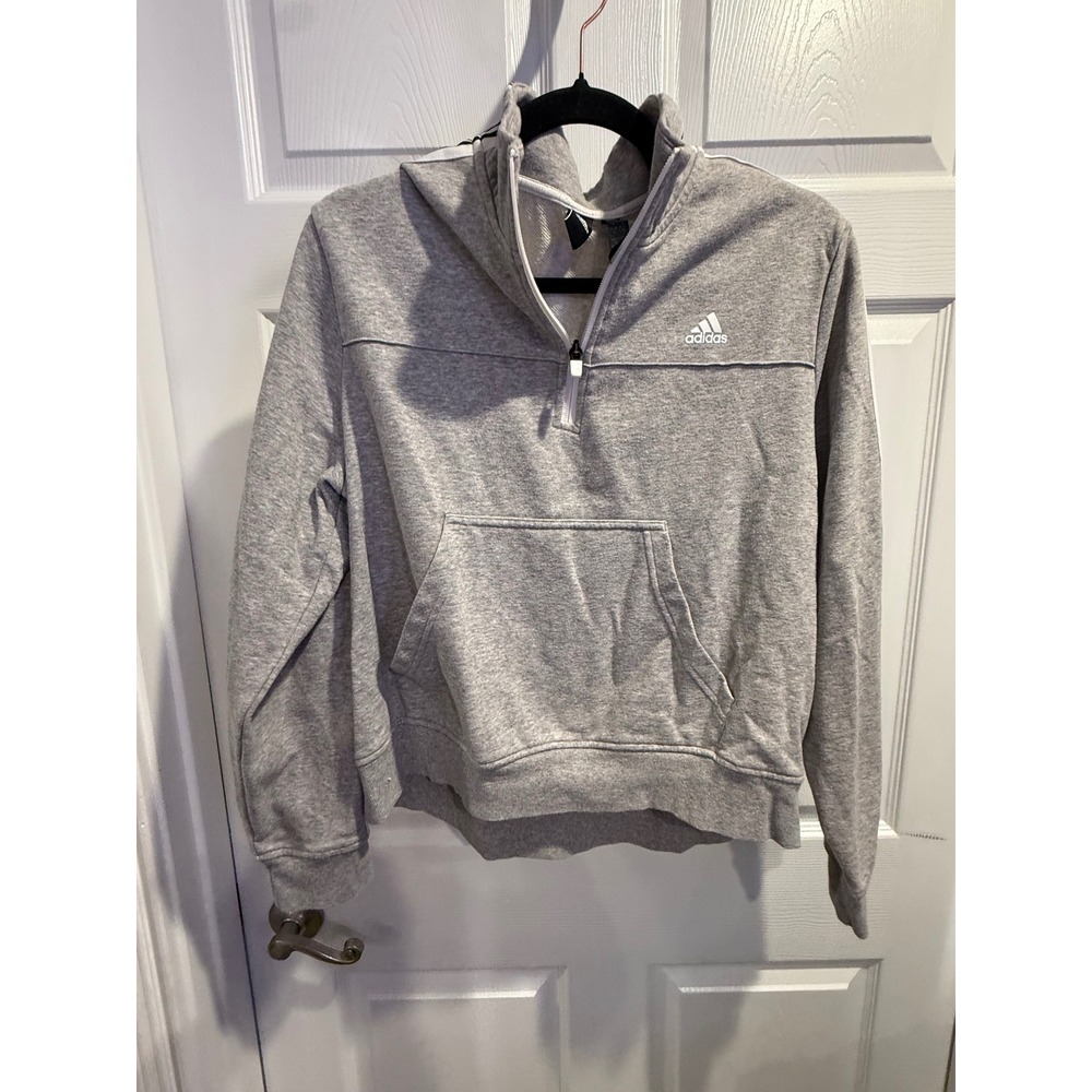 Adidas Mens Quarter Zip Pullover Sweatshirt Heather Gray XL Three Stripe‎